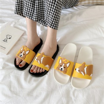 Summer Cartoon Women Shoes Kawaii Dog Animal Slippers Comfort Rubber Sliders Outside Indoor Sandals Cute Students Slip On Female